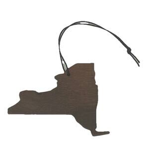 New York State Ornament Brown 5 Ply Walnut Wood Handcrafted Holiday Black Hanger
